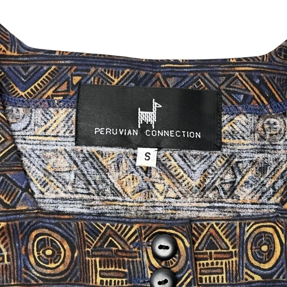 Peruvian Connection Aztec Tribal Print Pima Cotton Long Tunic Top Shirt Jacket S